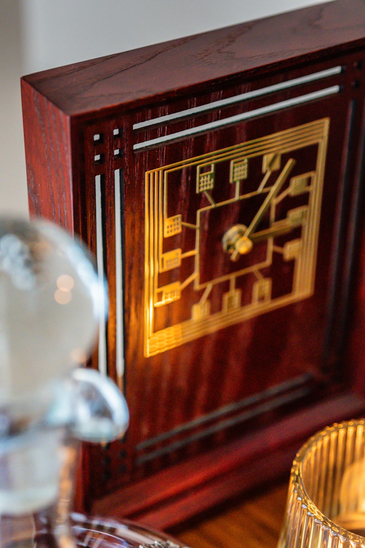 The Rennie Mackintosh Collection Wooden Burgundy Table Clock, Carrick of Scotland