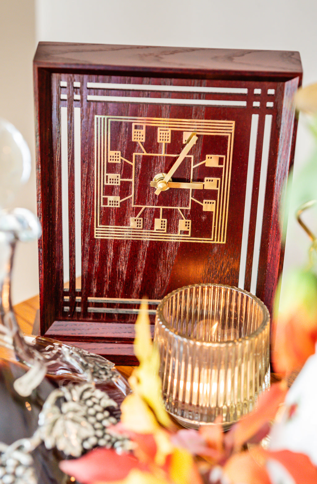 The Rennie Mackintosh Collection Wooden Burgundy Table Clock, Carrick of Scotland