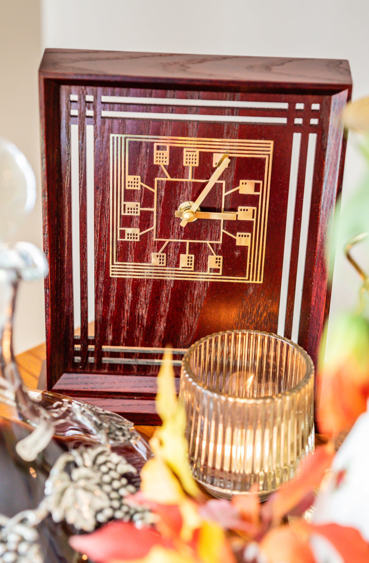 The Rennie Mackintosh Collection Wooden Burgundy Table Clock, Carrick of Scotland