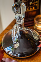 Vintage Glass and Metal-Ornamented Wine Decanter Metal Leaf and Grape