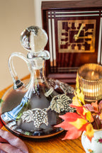 Vintage Glass and Metal-Ornamented Wine Decanter Metal Leaf and Grape