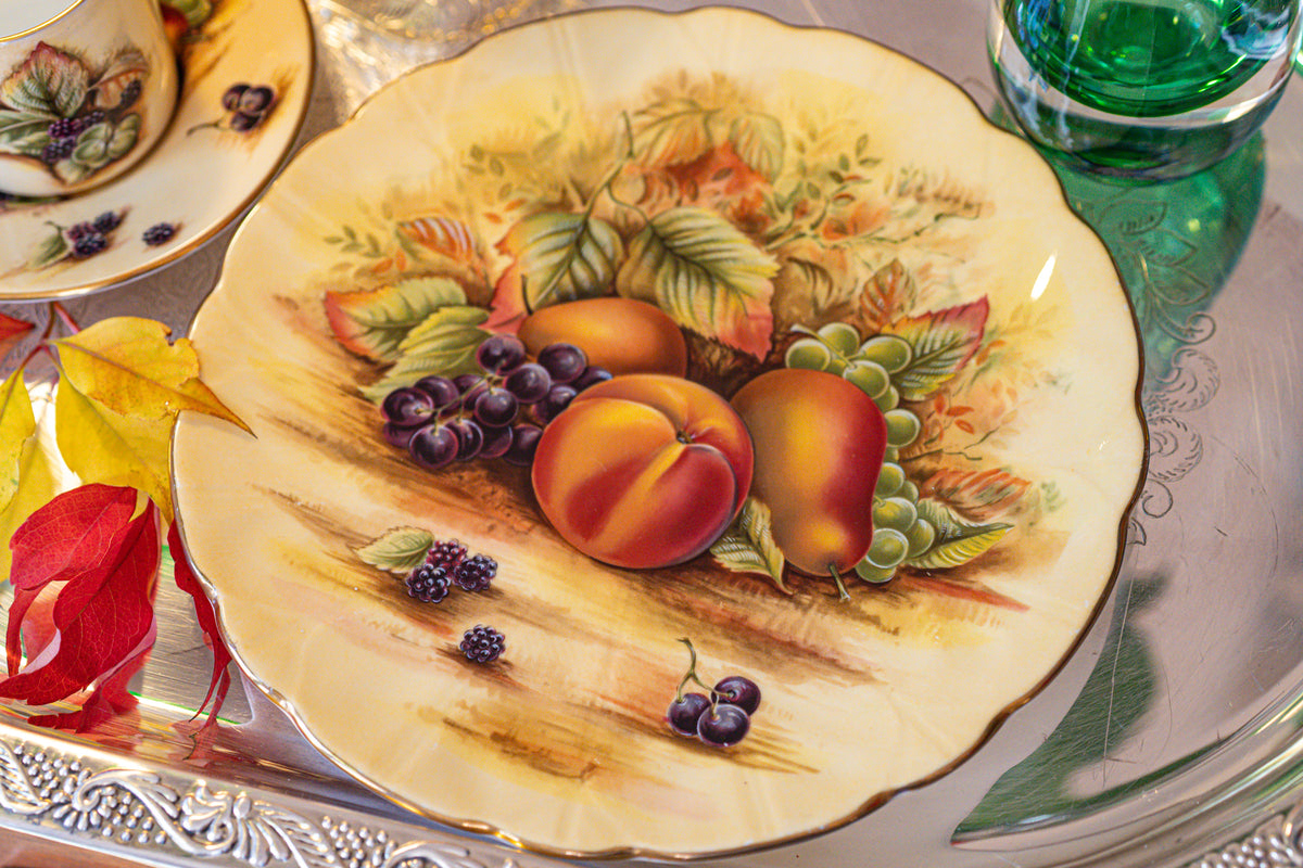 Aynsley Set including Coffee Cup and a Dessert Plate Orchard Gold