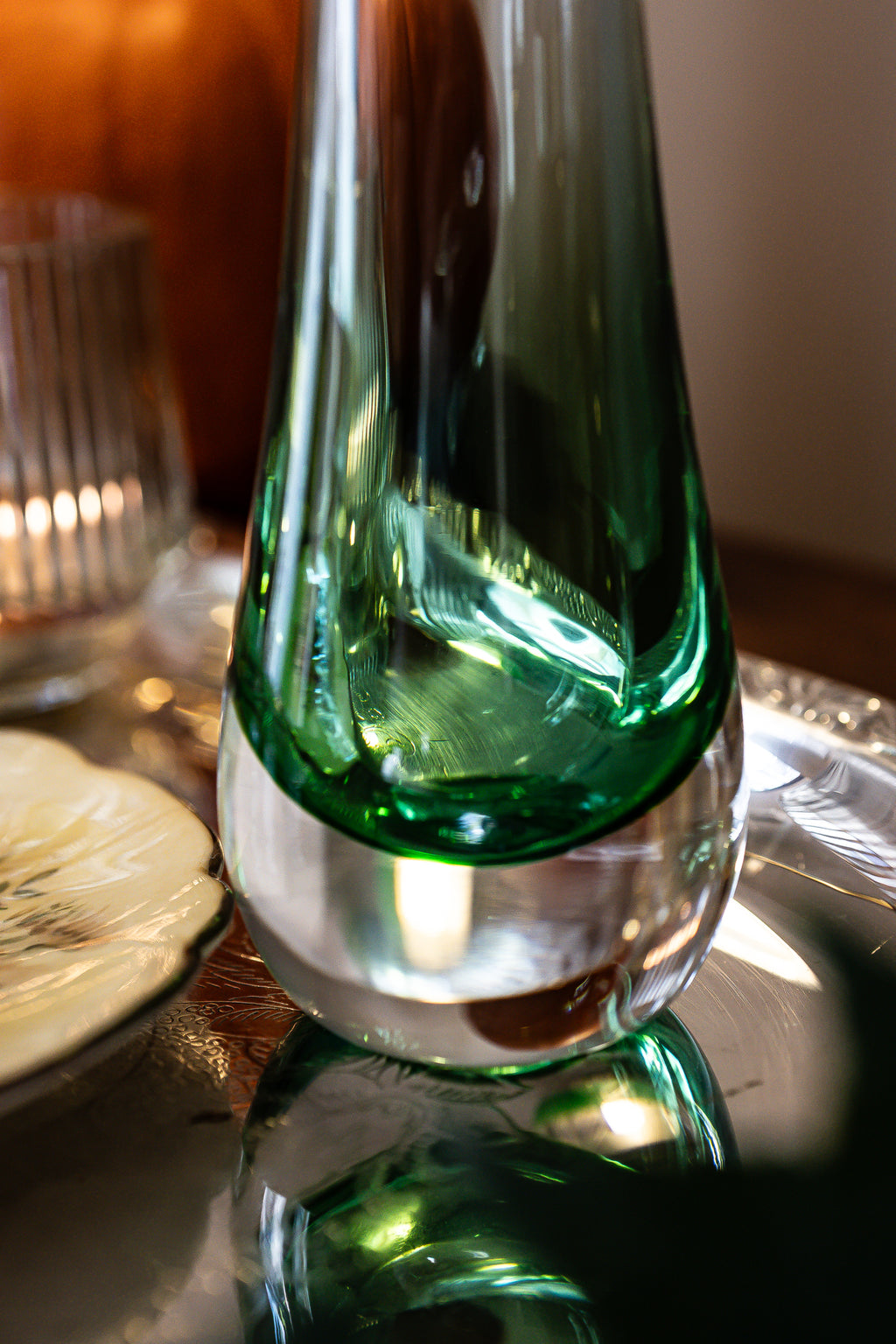 Vintage Dartington Green Glass Vase