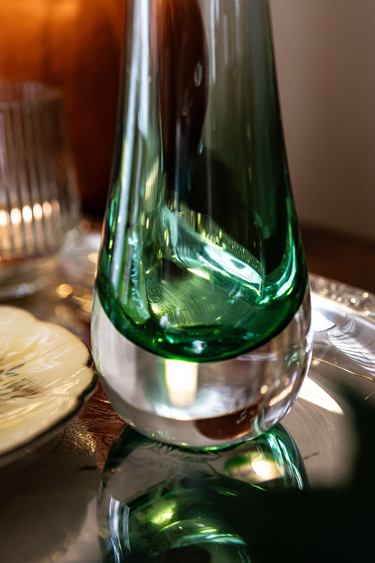 Vintage Dartington Green Glass Vase