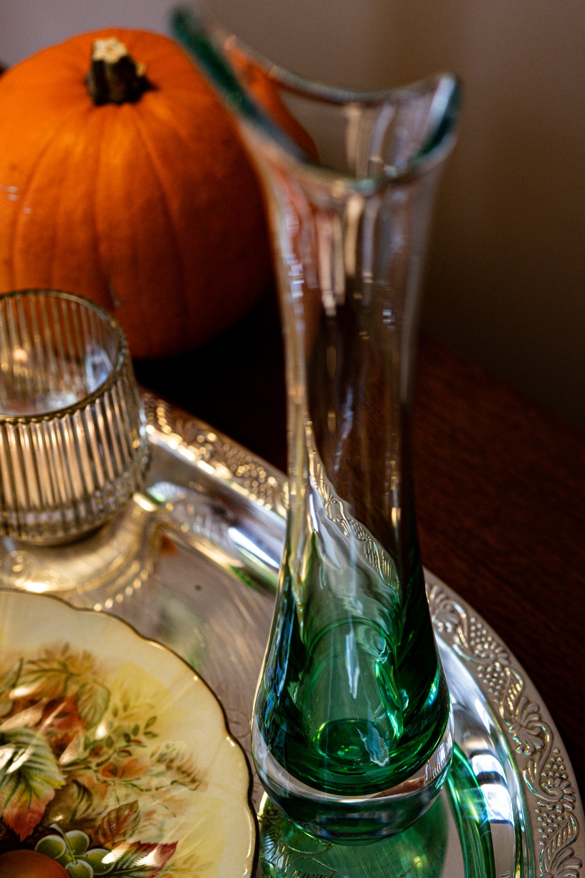 Vintage Dartington Green Glass Vase