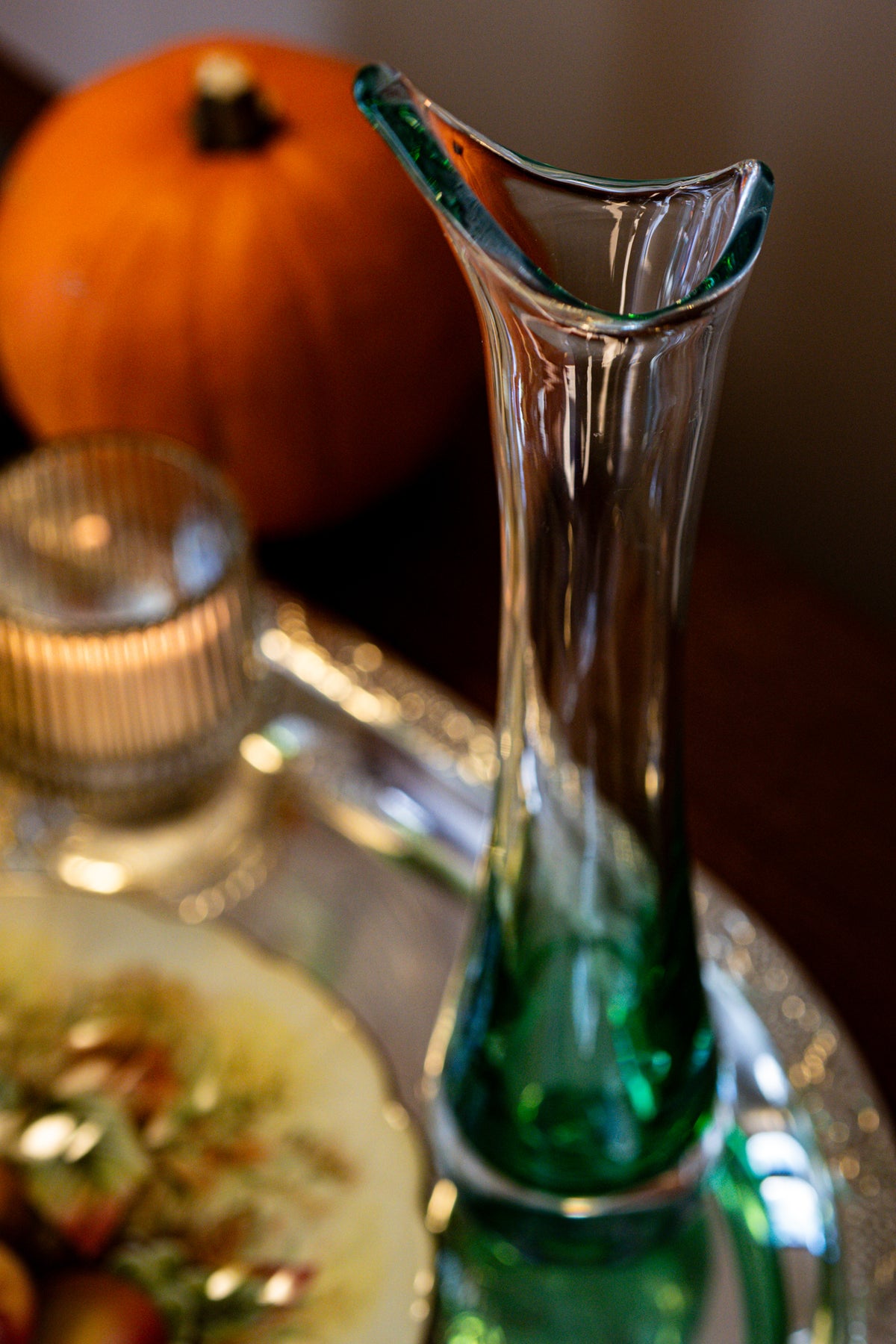 Vintage Dartington Green Glass Vase