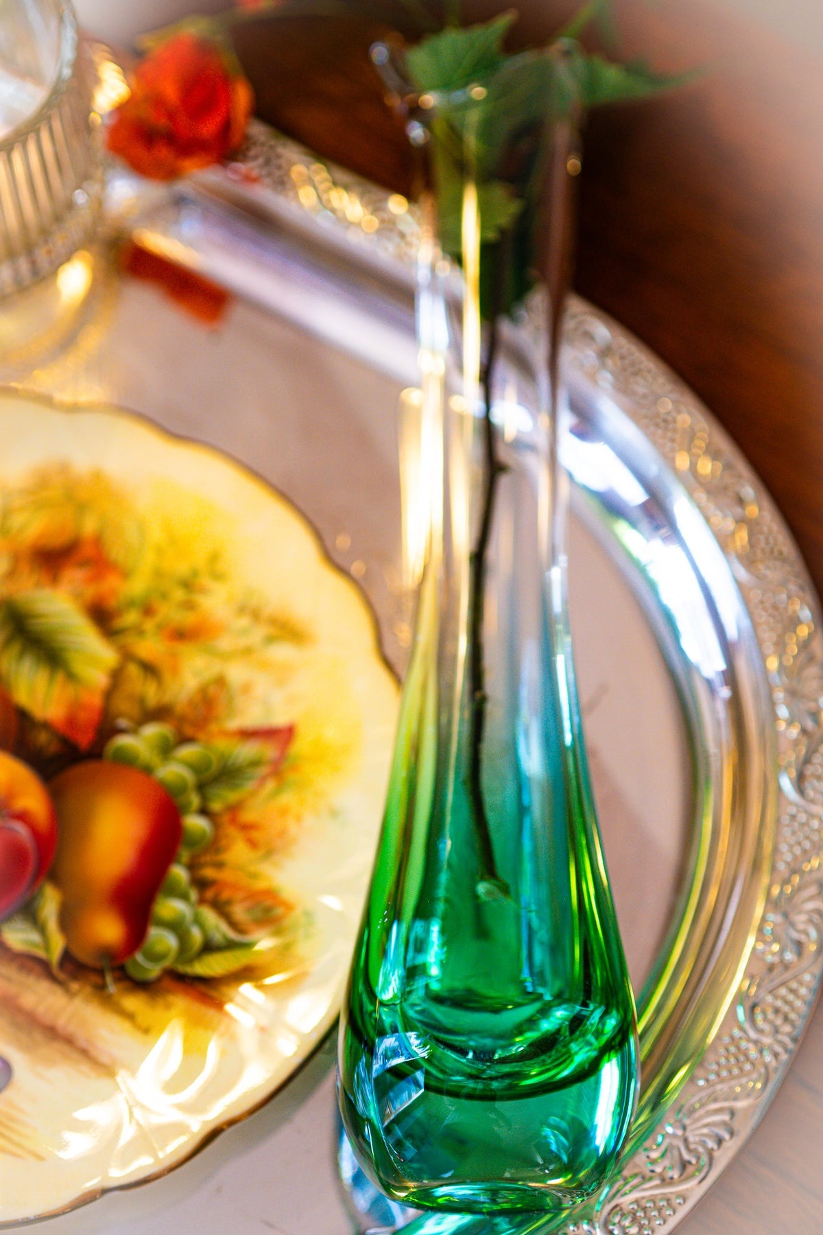 Vintage Dartington Green Glass Vase