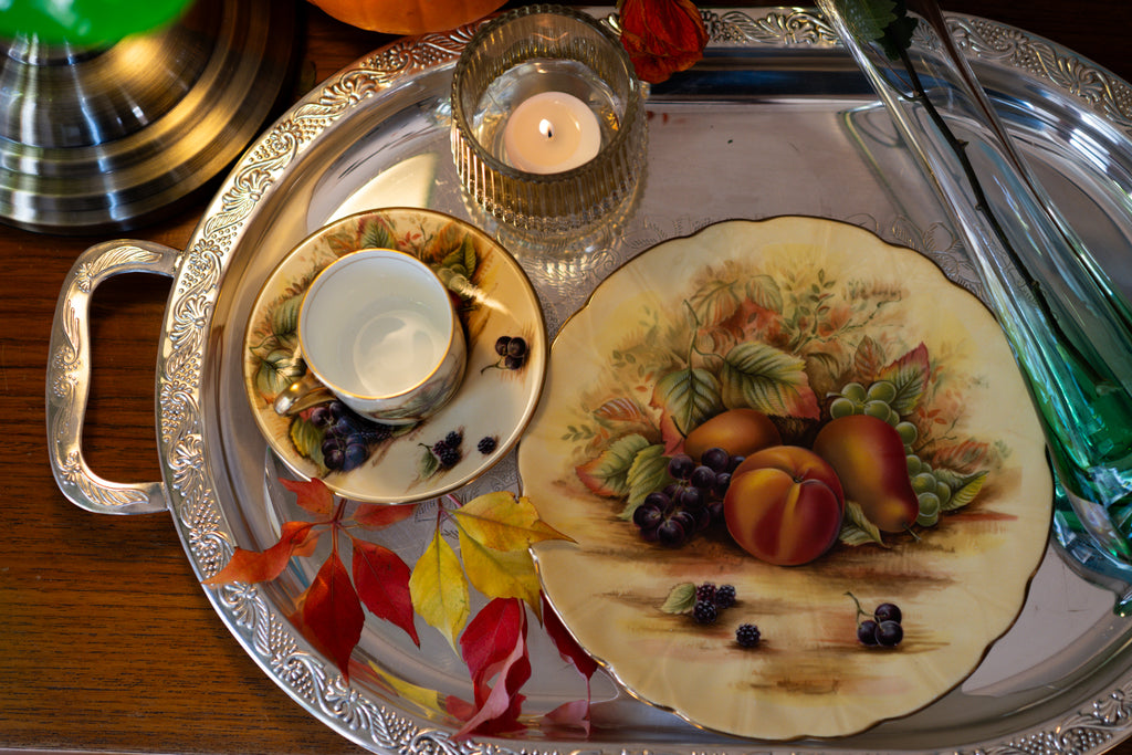 Aynsley Set including Coffee Cup and a Dessert Plate Orchard Gold