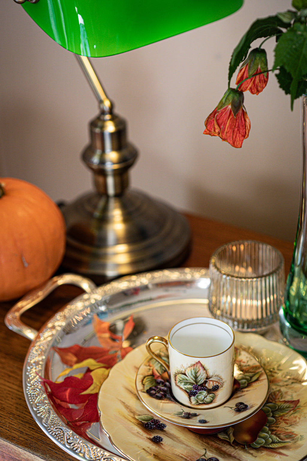 Aynsley Set including Coffee Cup and a Dessert Plate Orchard Gold