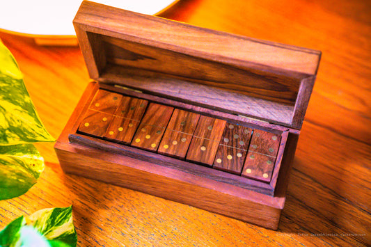 Vintage Wooden Boxed Dominoes Set- 27 Pieces
