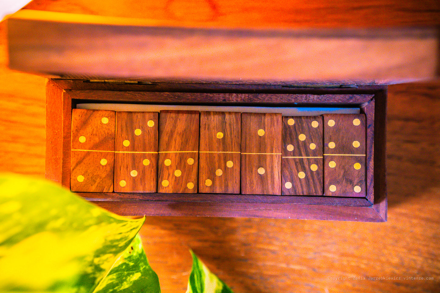 Vintage Wooden Boxed Dominoes Set- 27 Pieces