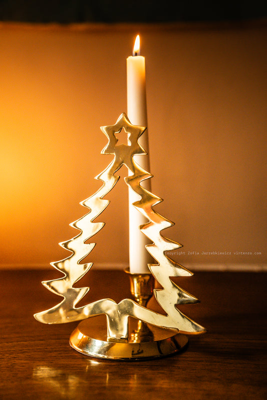 Vintage Brass Christmas Tree Candle Holder