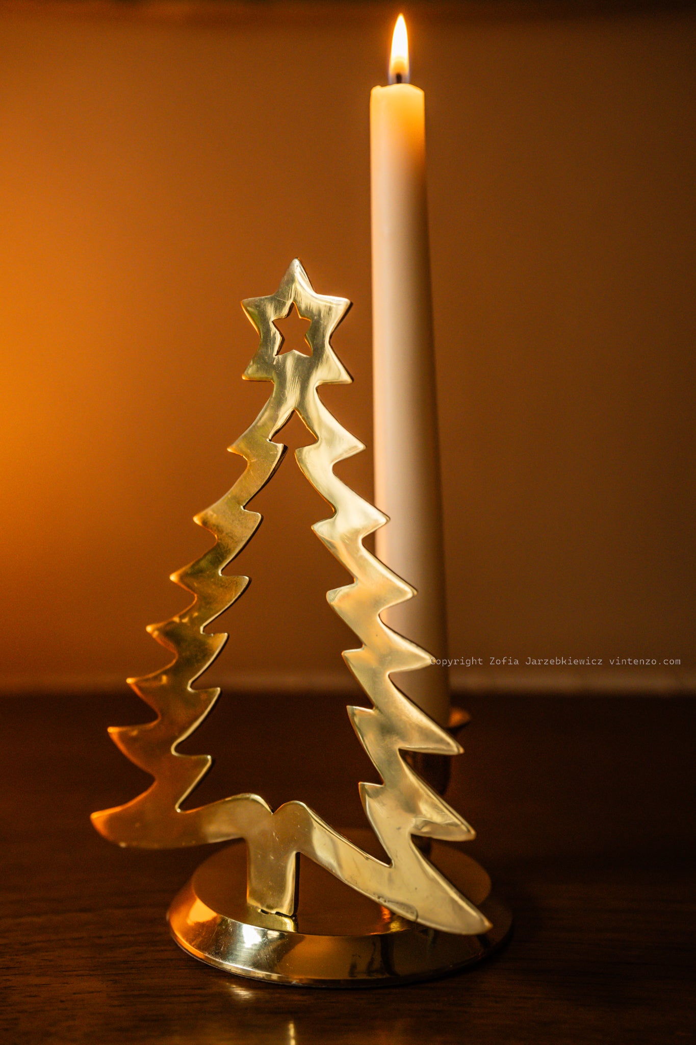 Vintage Brass Christmas Tree Candle Holder