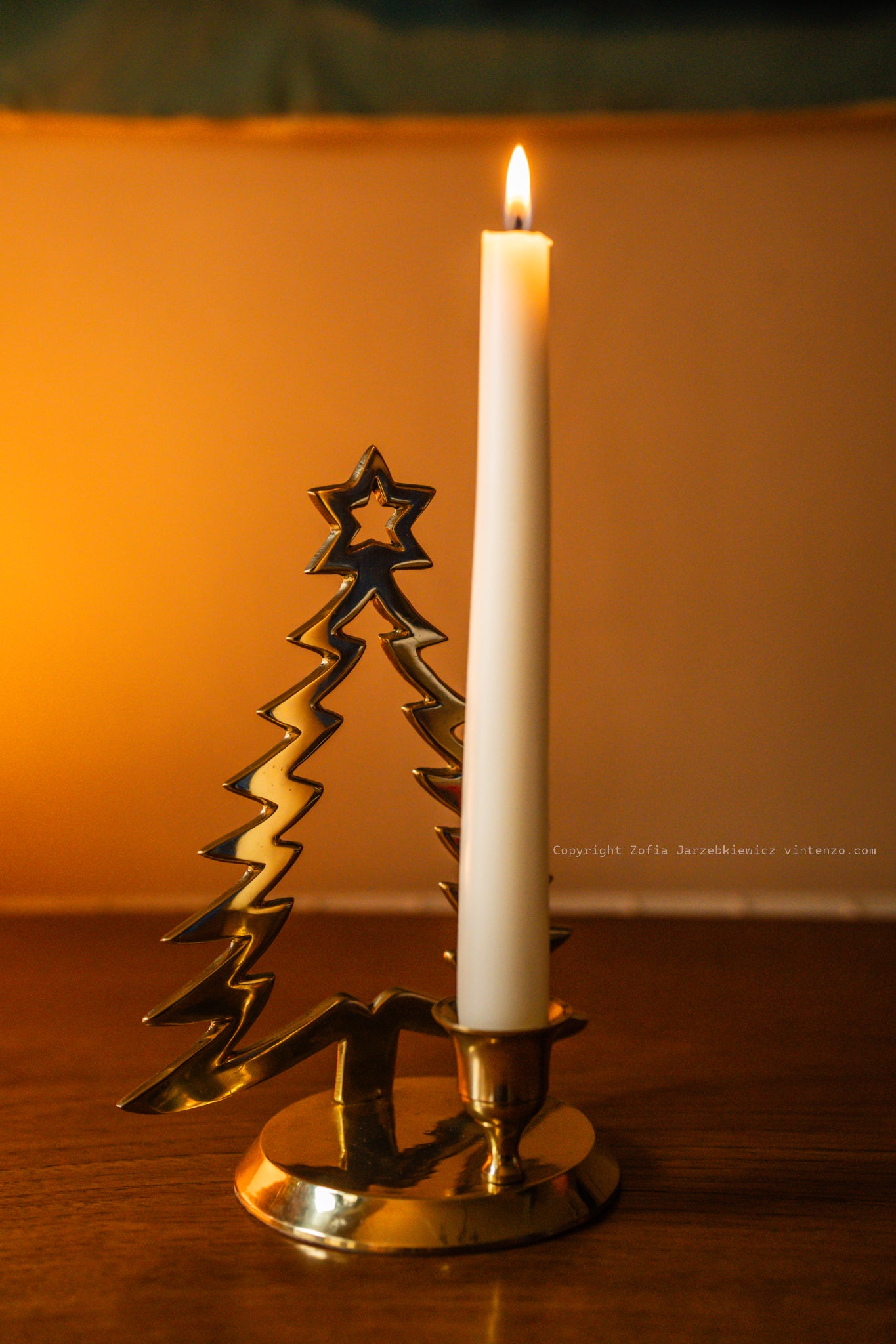 Vintage Brass Christmas Tree Candle Holder