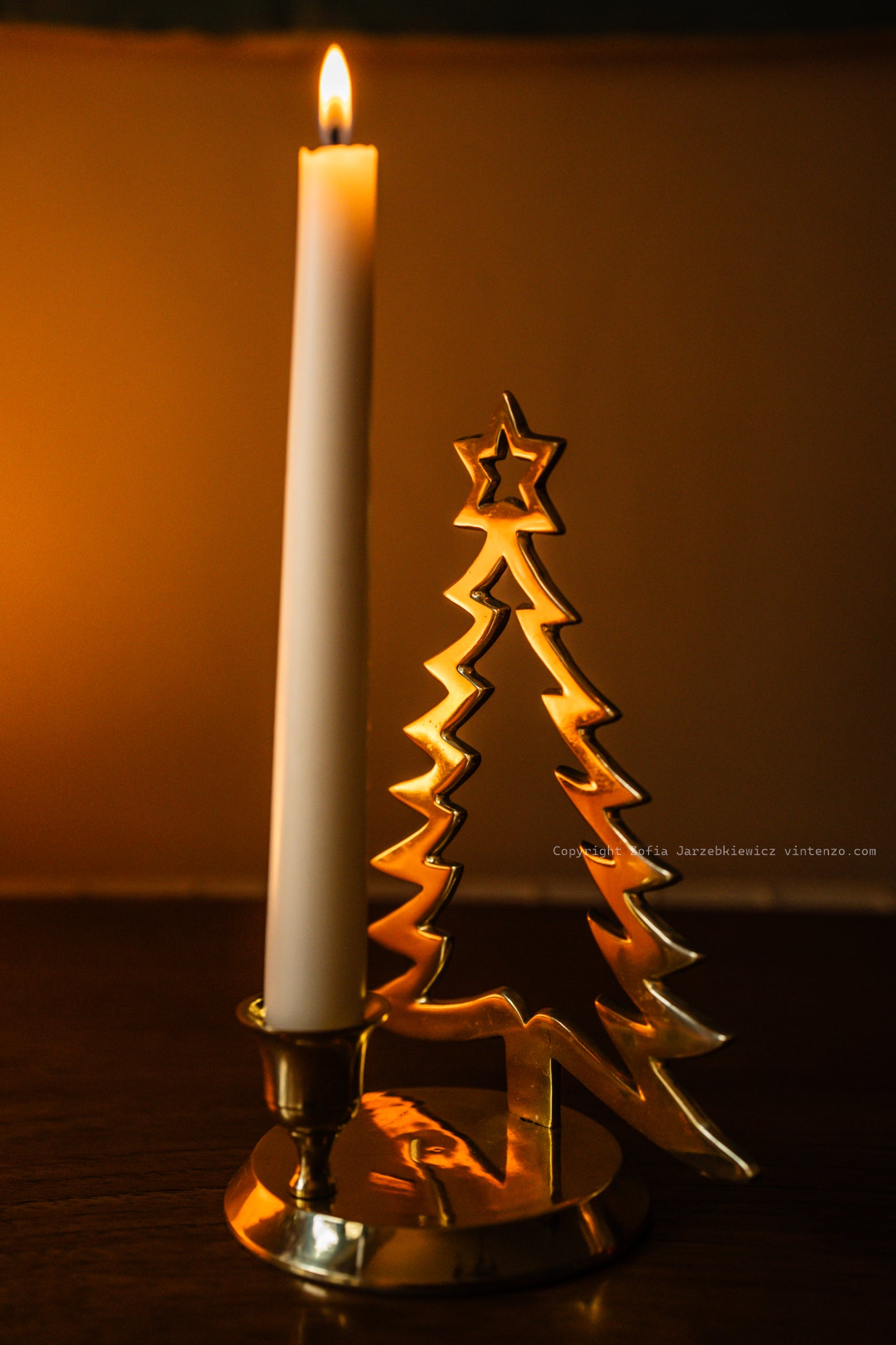 Vintage Brass Christmas Tree Candle Holder