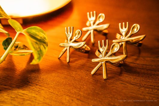 4 Vintage Brass Cutlery Napkin Holders