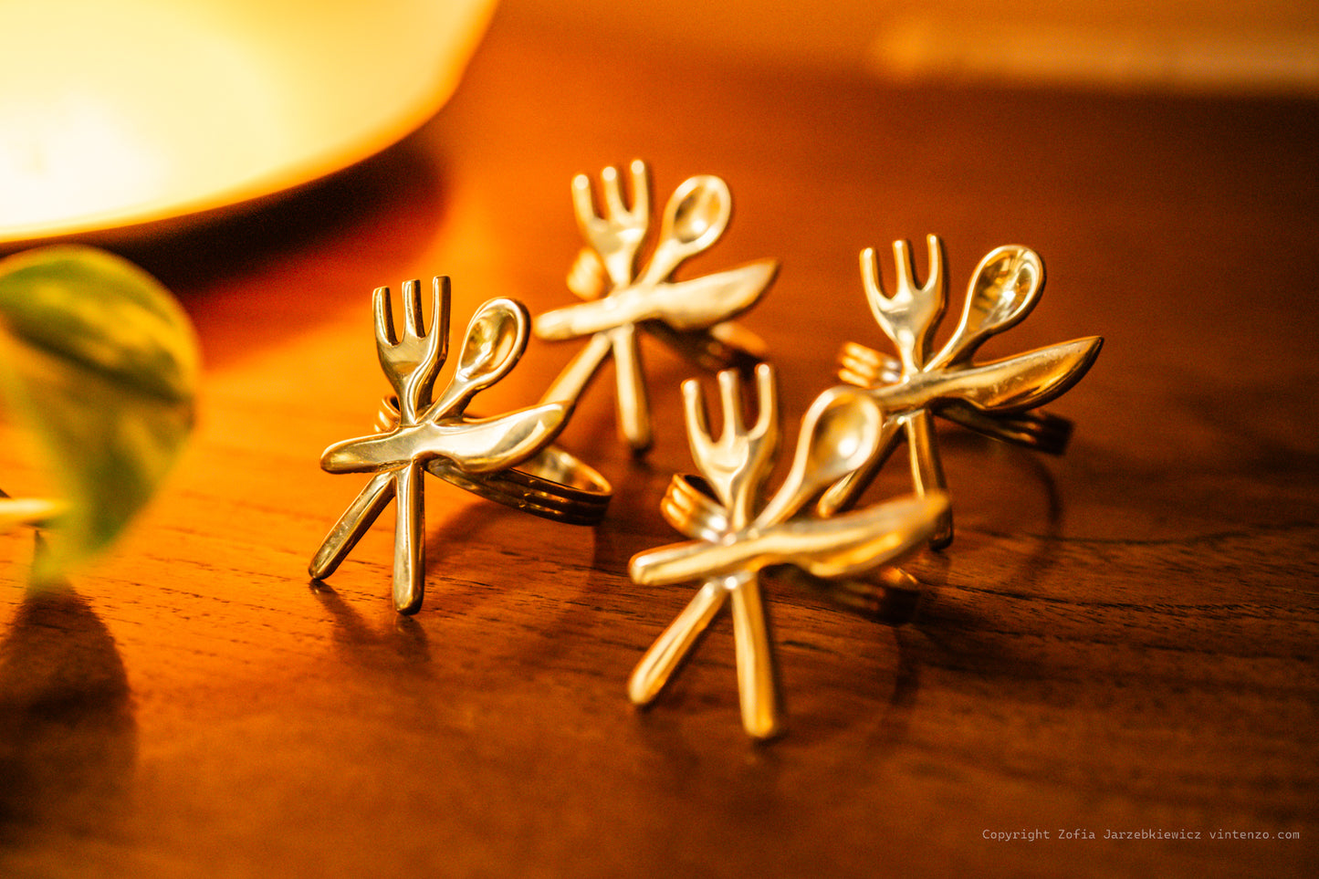 4 Vintage Brass Cutlery Napkin Holders