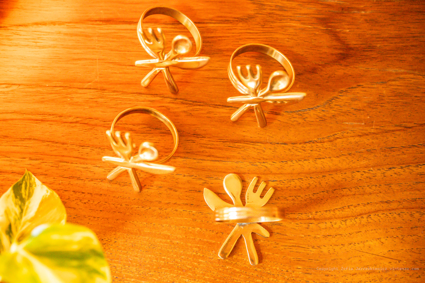 4 Vintage Brass Cutlery Napkin Holders