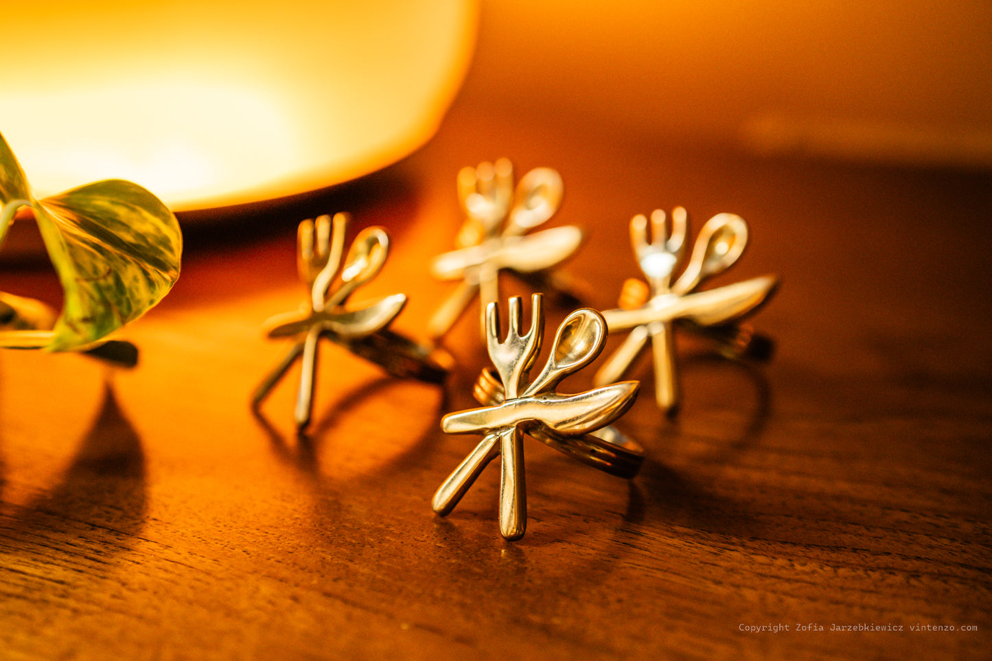 4 Vintage Brass Cutlery Napkin Holders