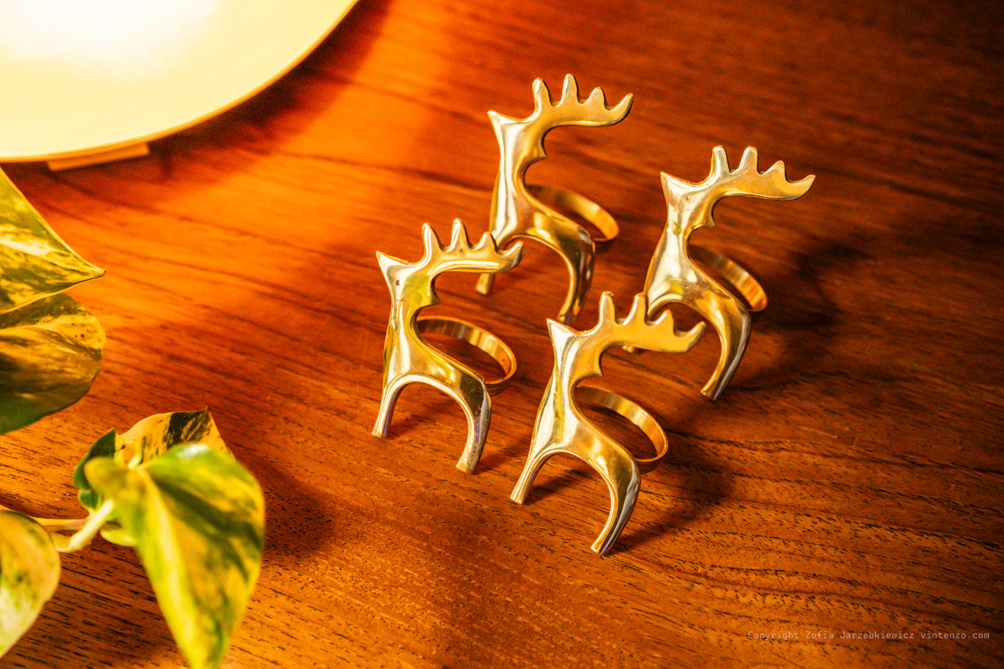 4 Vintage Brass Reindeer Napkin Holders