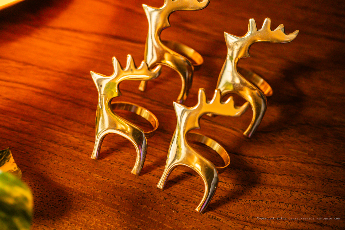 4 Vintage Brass Reindeer Napkin Holders
