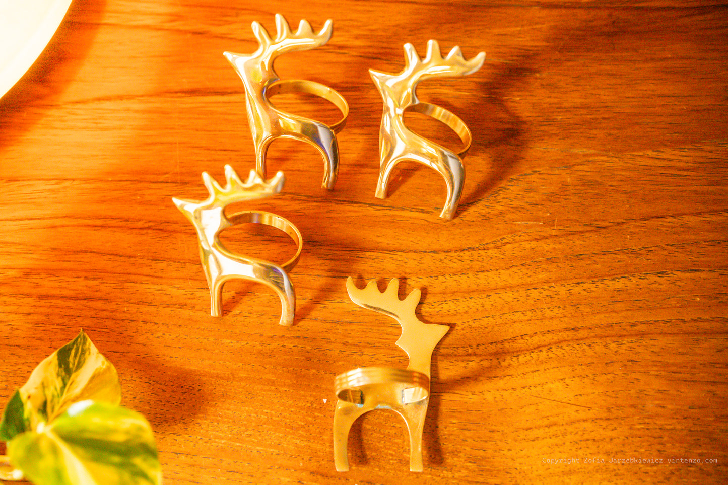 4 Vintage Brass Reindeer Napkin Holders