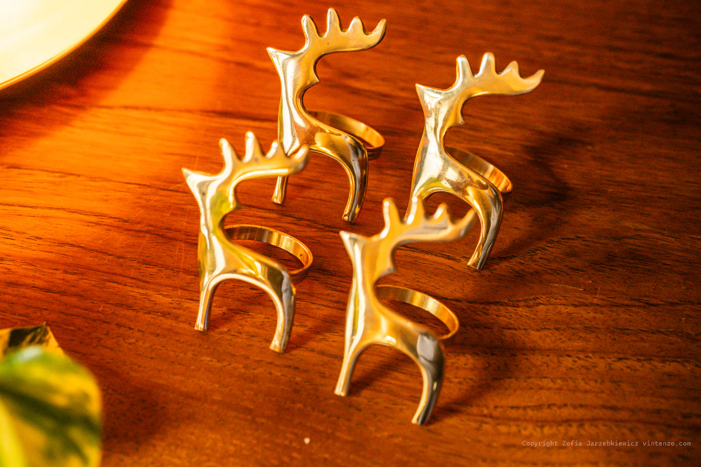 4 Vintage Brass Reindeer Napkin Holders