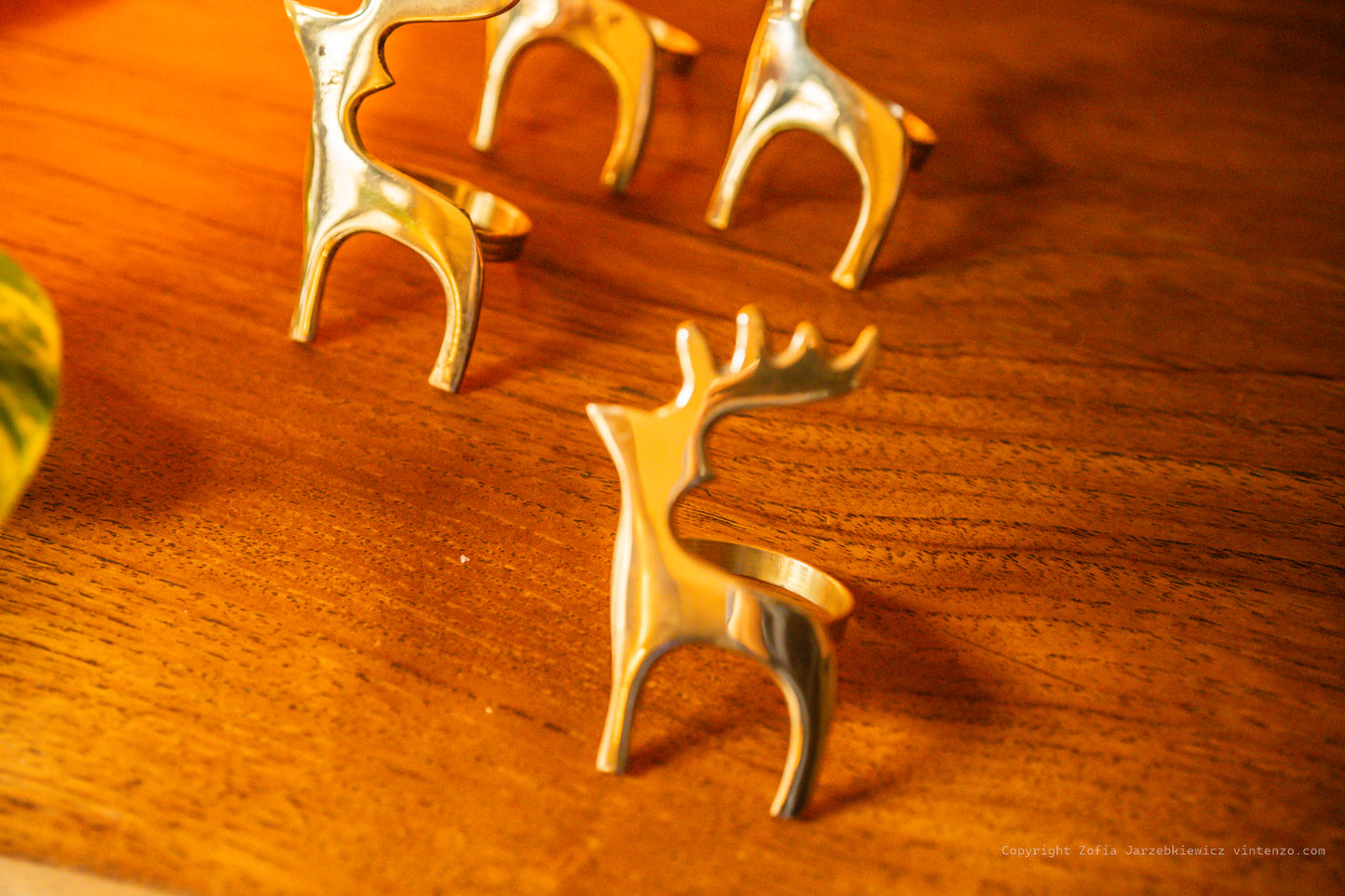 4 Vintage Brass Reindeer Napkin Holders
