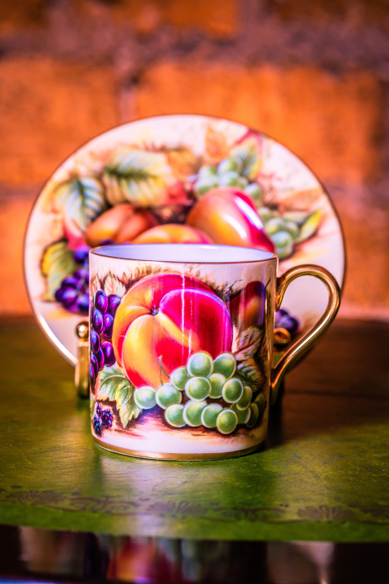 Aynsley Orchard Gold Coffee Cup and Saucer Set