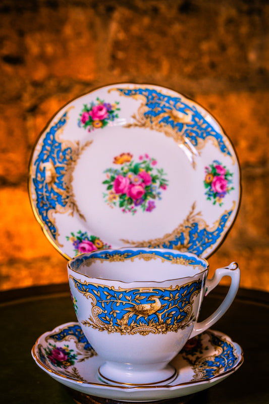 Coalport Montrose Blue Trio Set of Tea Cup with Saucer and Plate