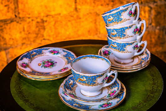 Coalport Montrose Blue Tea Set Including 4 Cups and Saucers with 4 Matching Plates