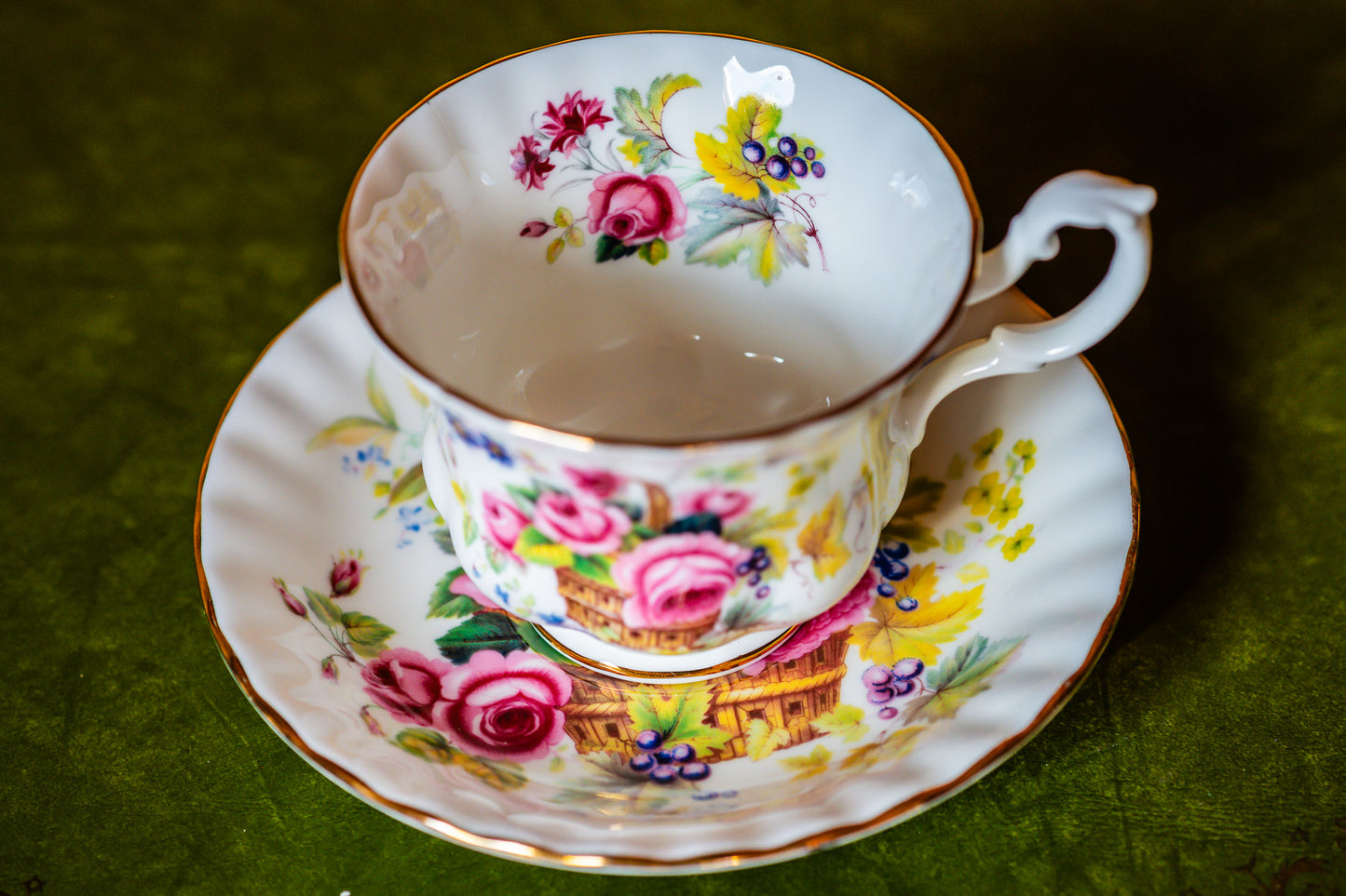 Royal Albert Pink Roses in a Basket Vintage Tea Cup and Saucer