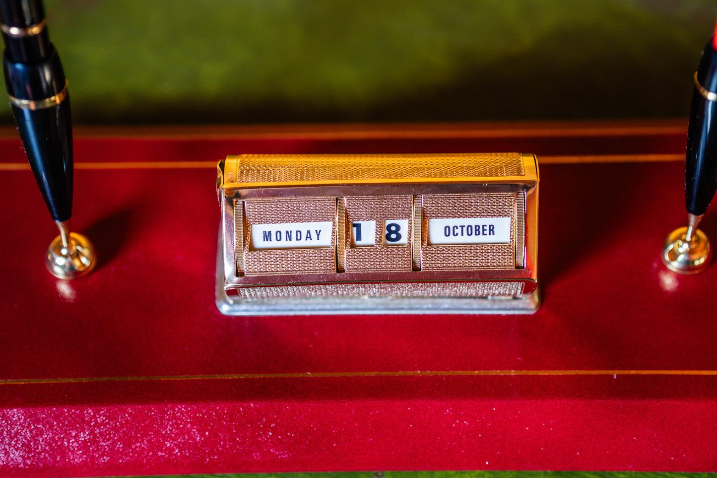 Fred Rees Vintage Leather Perpetual Calendar Set – Burgundy Red Leather Base with Gold-Tone Accents