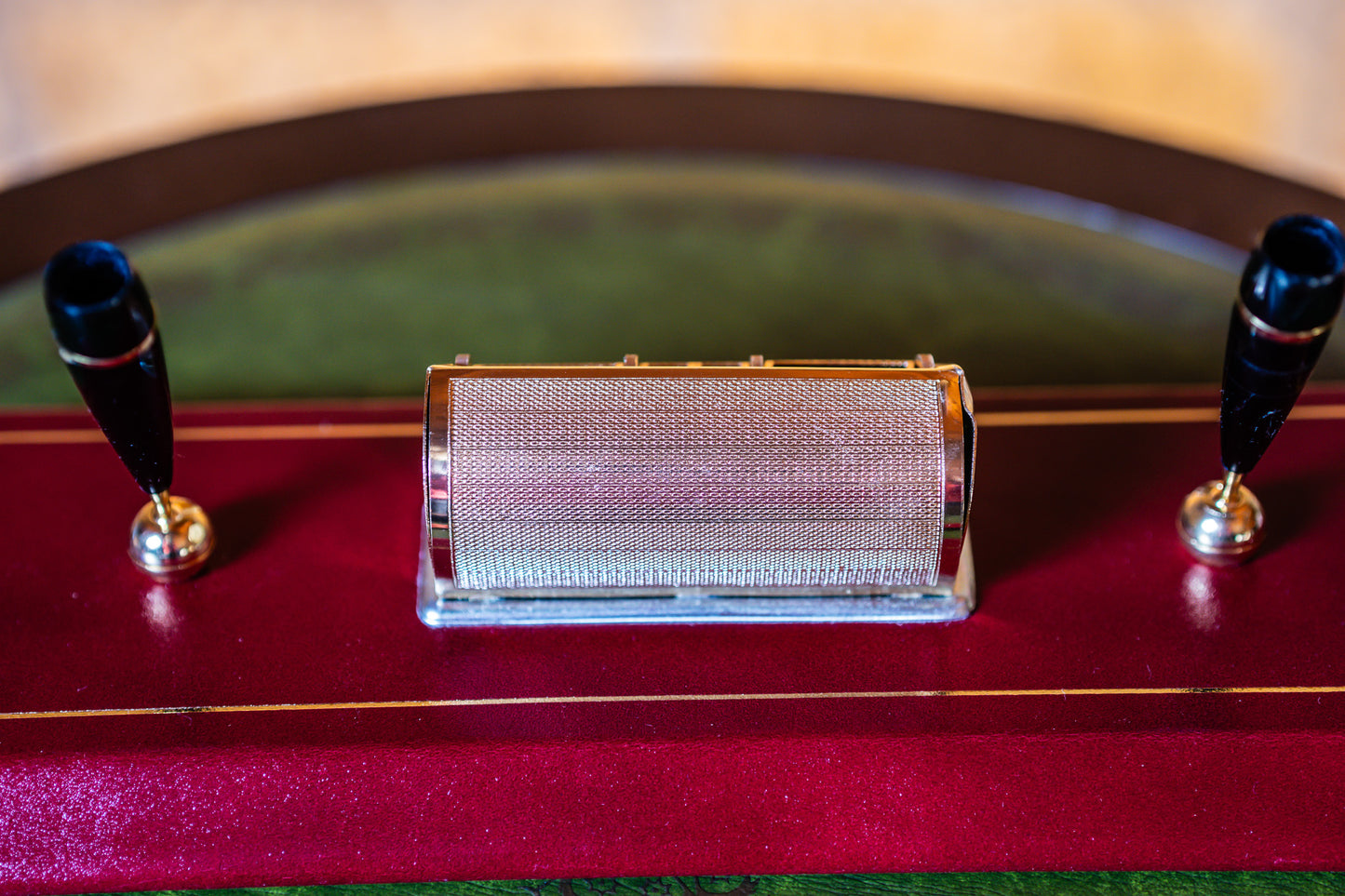 Fred Rees Vintage Leather Perpetual Calendar Set – Burgundy Red Leather Base with Gold-Tone Accents