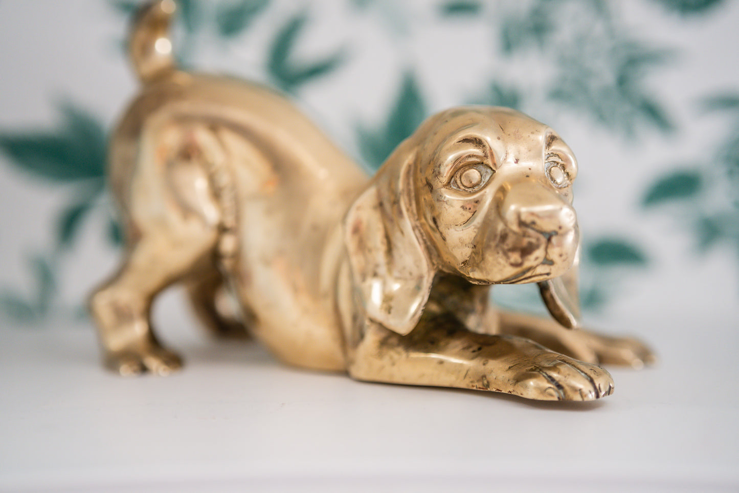 Very Heavy Solid Brass Puppy Figure / Door Stopper