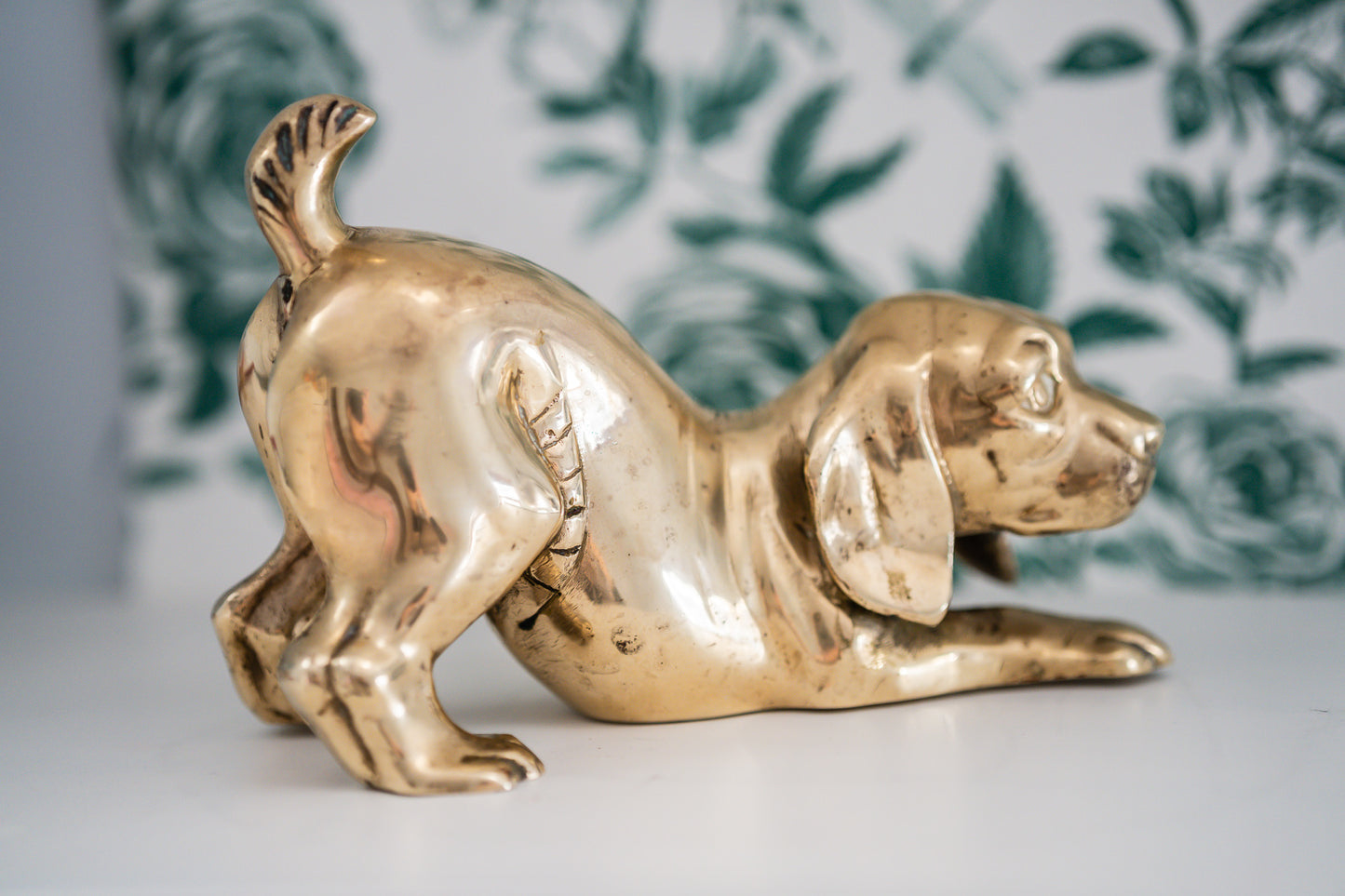 Very Heavy Solid Brass Puppy Figure / Door Stopper