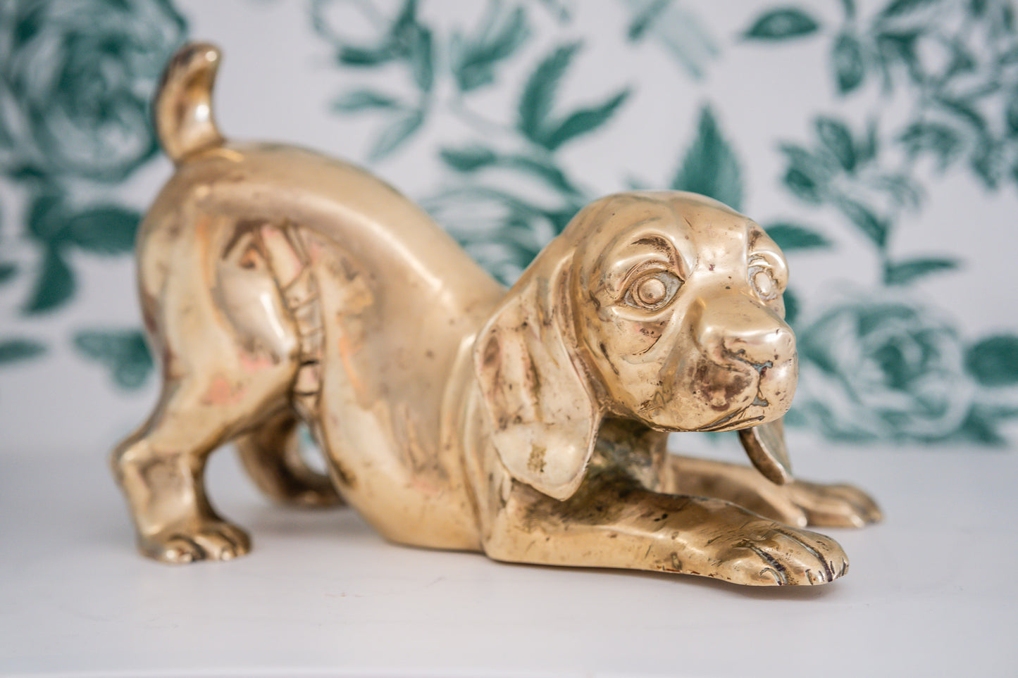 Very Heavy Solid Brass Puppy Figure / Door Stopper