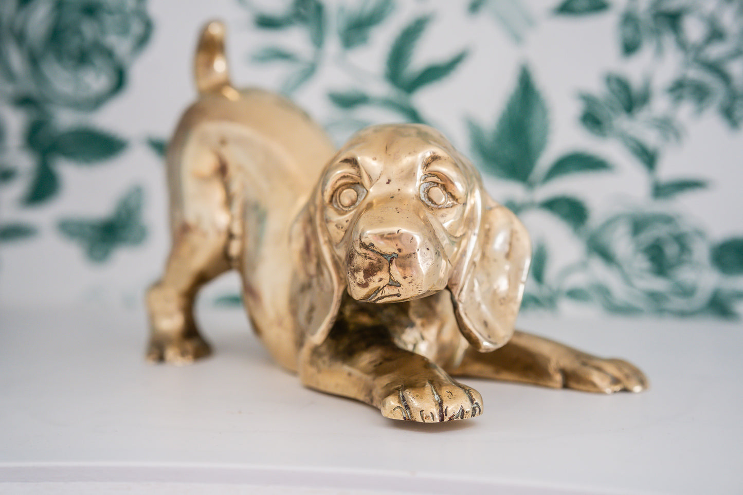 Very Heavy Solid Brass Puppy Figure / Door Stopper