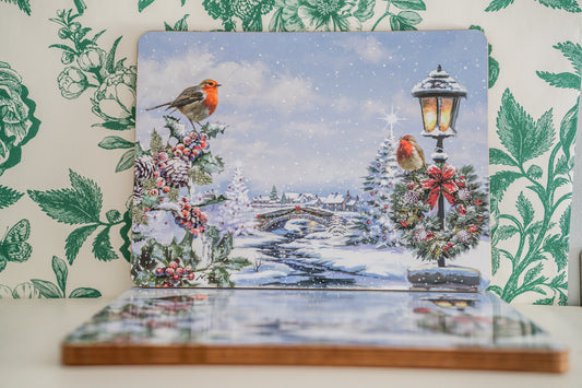 Christmas Robins Set of 4 Cork Back Placemats