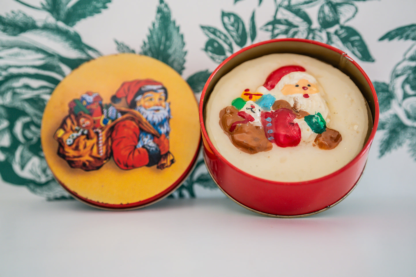 Vintage Santa Claus Candle in a Tin