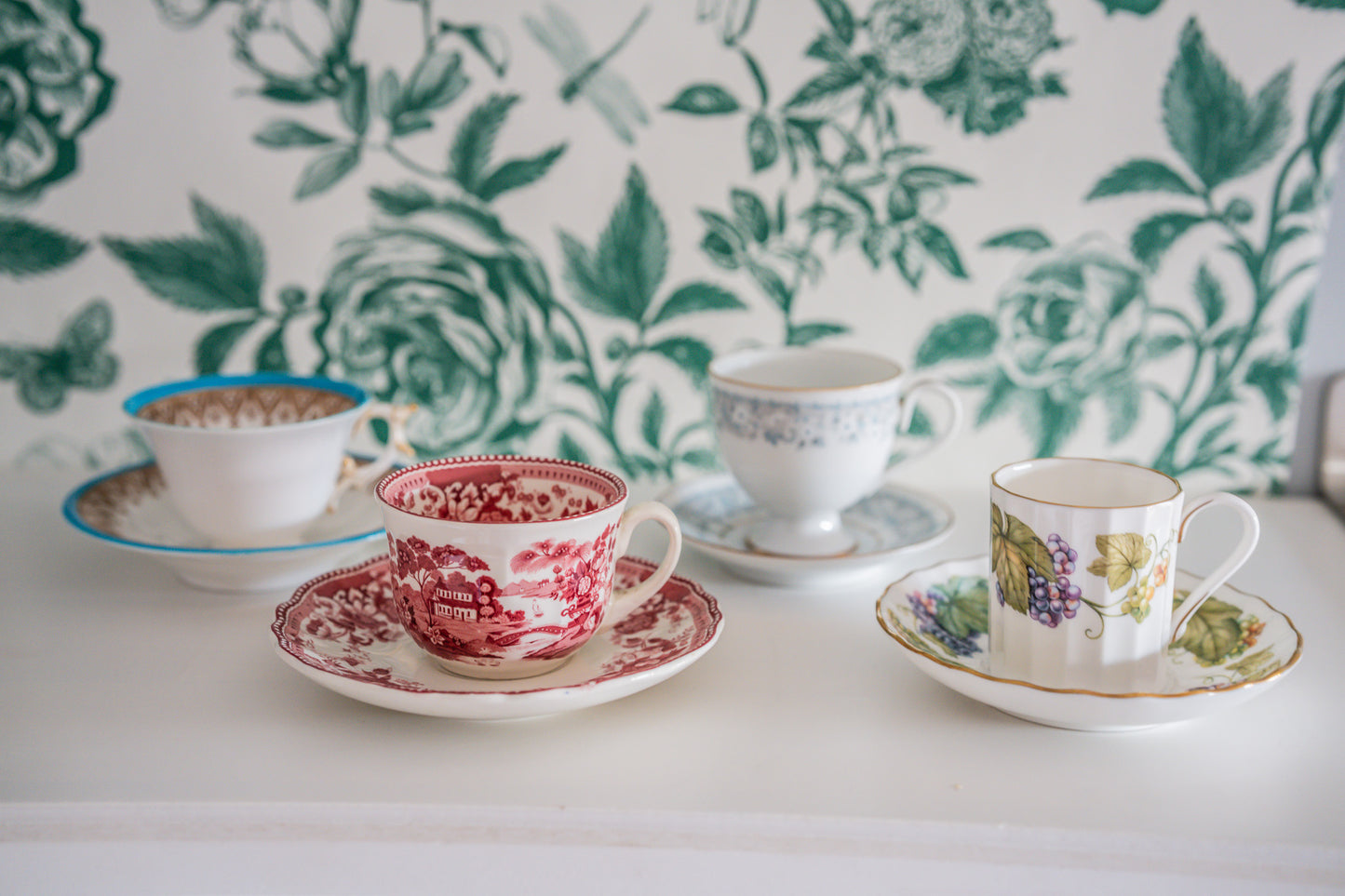 Four Coffee Espresso Cups with Saucers Including Progression, Royal Worcester, RC Ireland and Royal Worcester England