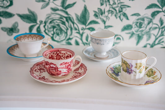 Four Coffee Espresso Cups with Saucers Including Progression, Royal Worcester, RC Ireland and Royal Worcester England