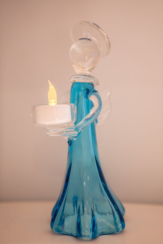 Blue Glass Angel Candleholder