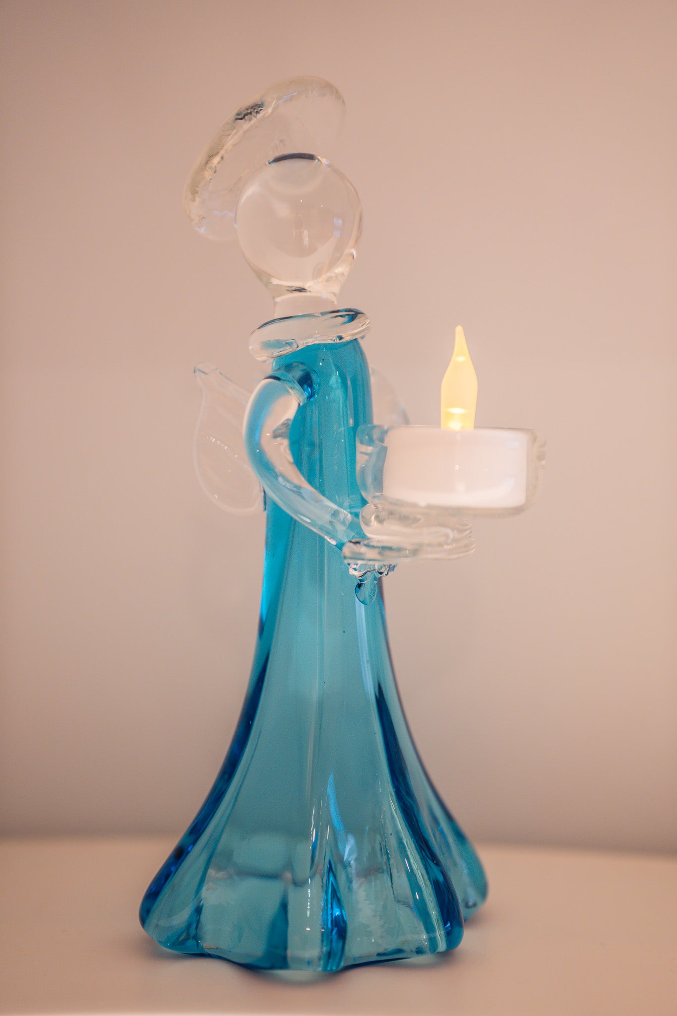 Blue Glass Angel Candleholder