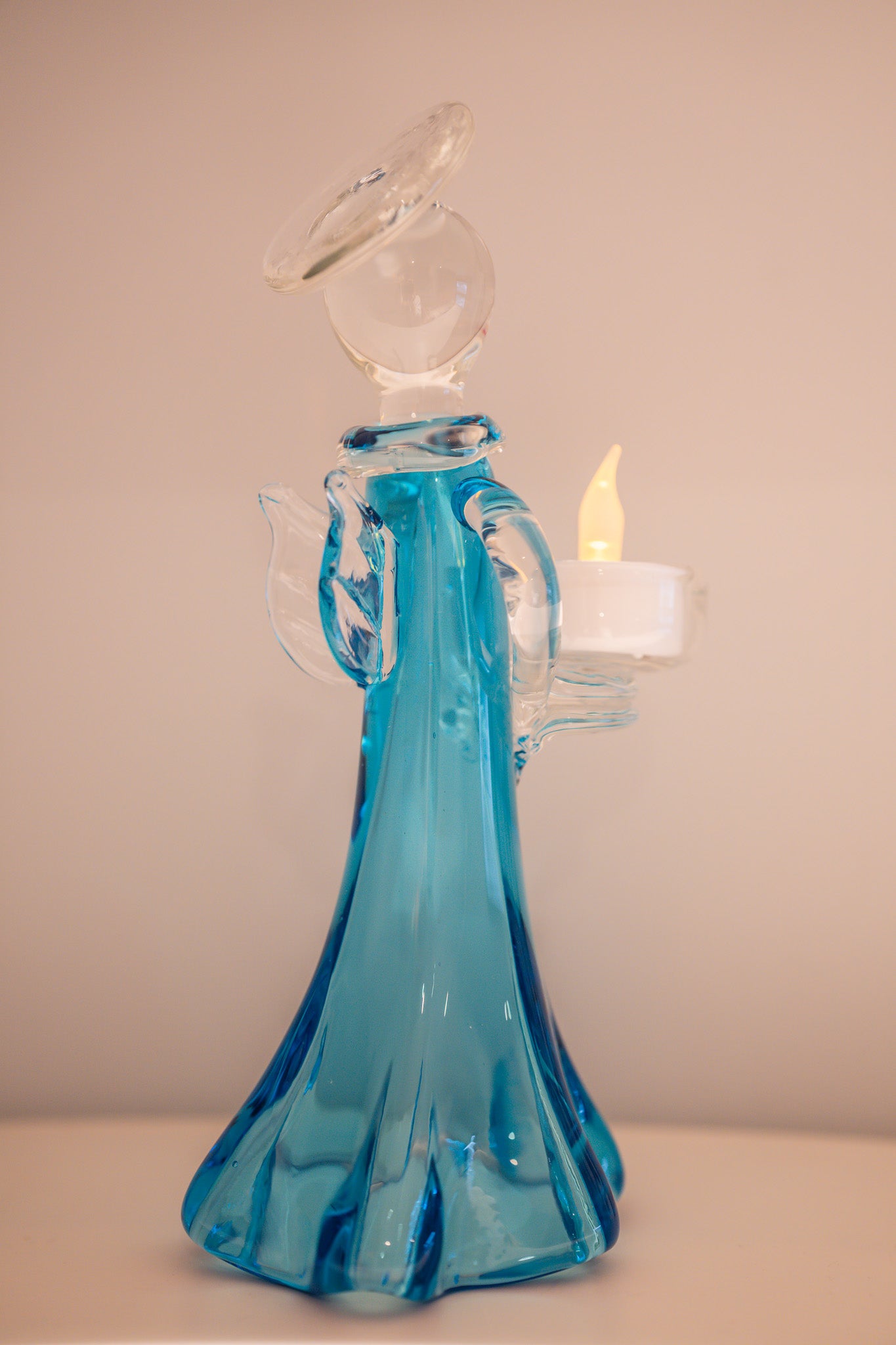 Blue Glass Angel Candleholder