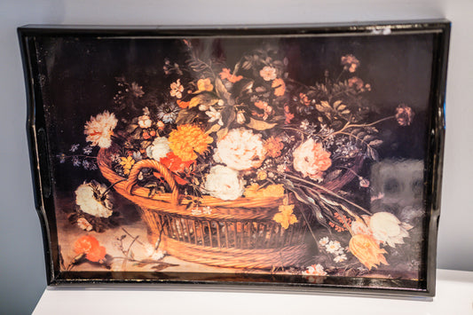 Vintage Serving Tray in Wood With Floral Design