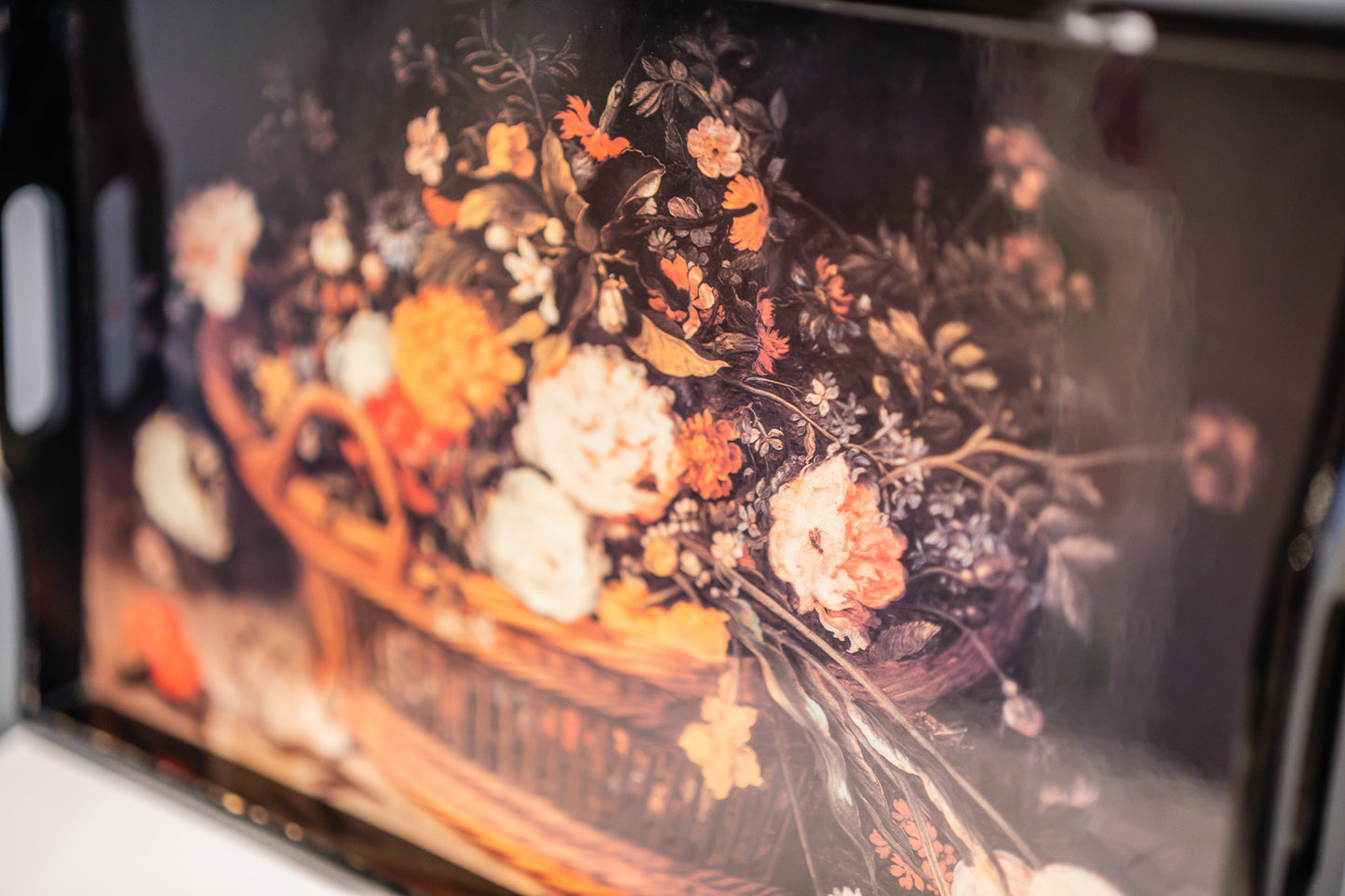 Vintage Serving Tray in Wood With Floral Design