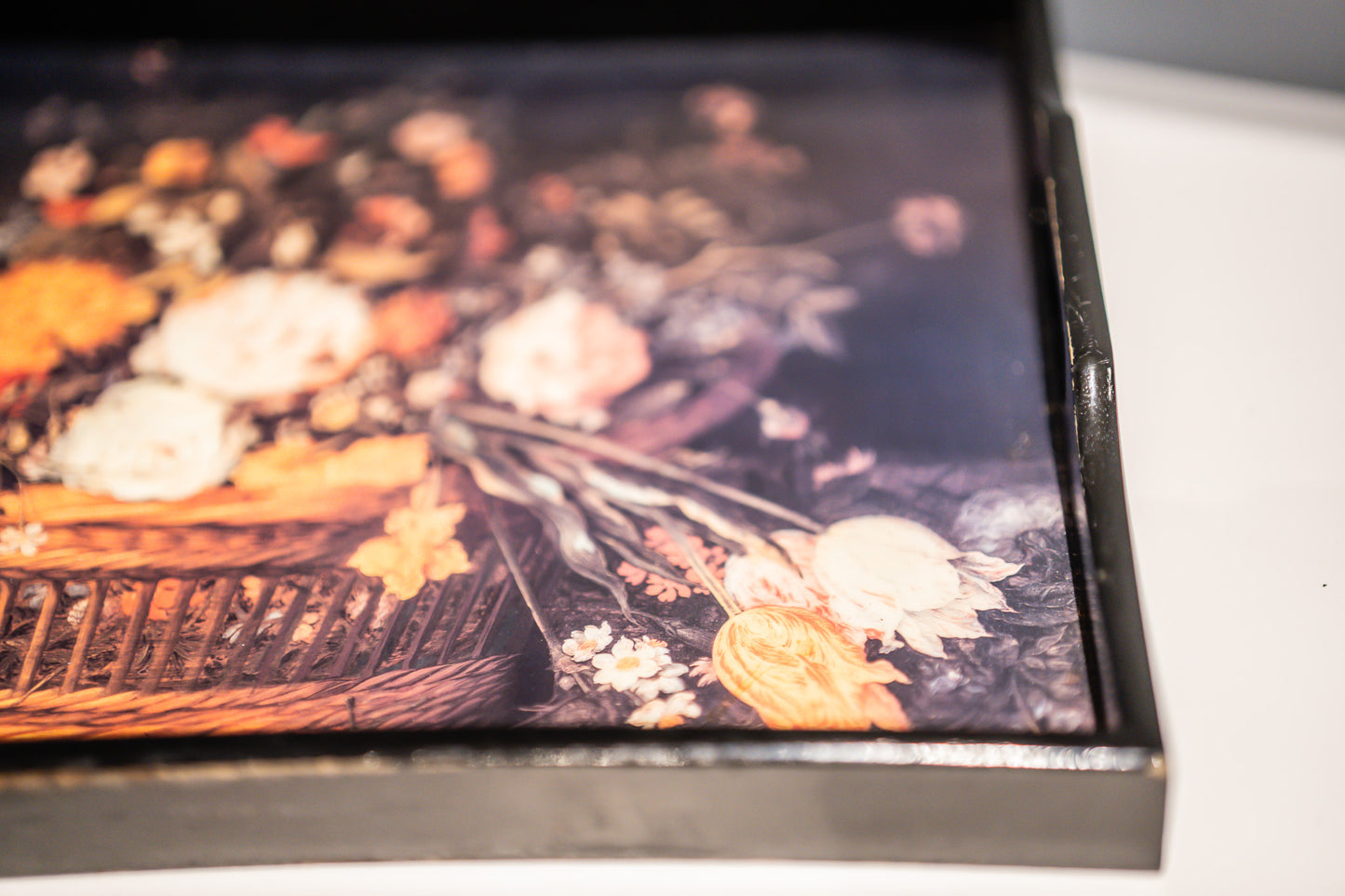 Vintage Serving Tray in Wood With Floral Design