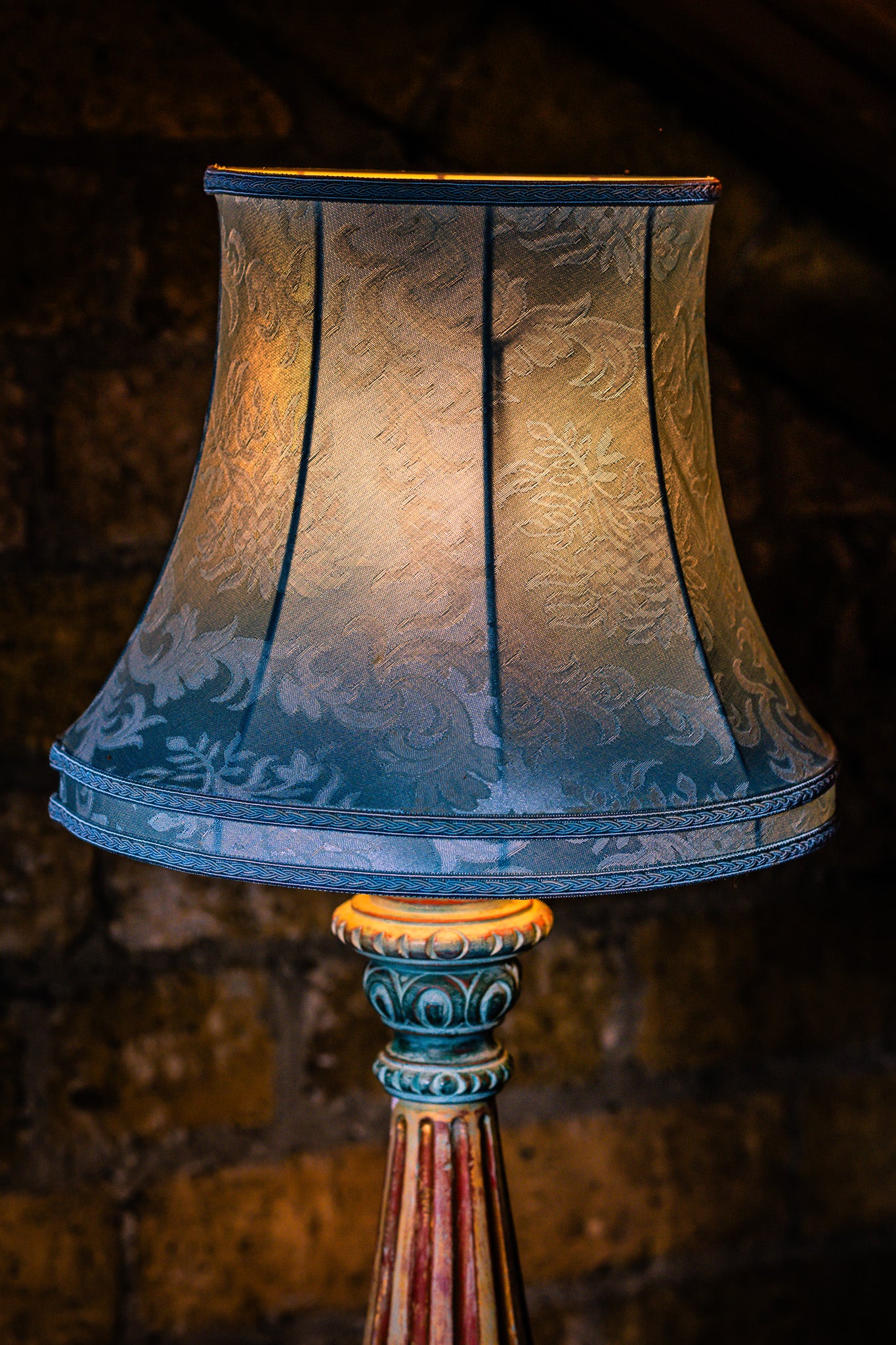 Large Vintage Wooden Lamp in Turquoise Colours