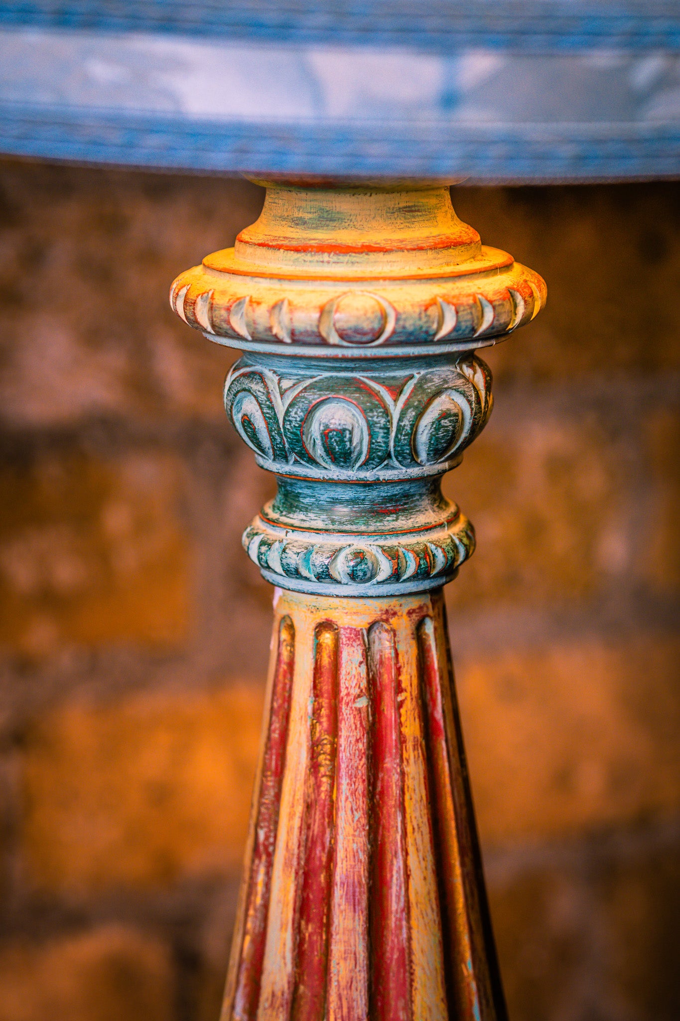 Large Vintage Wooden Lamp in Turquoise Colours